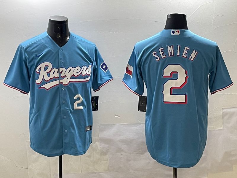 Men Texas Rangers 2 Semien Light Blue Game 2025 Nike MLB Jersey style 5